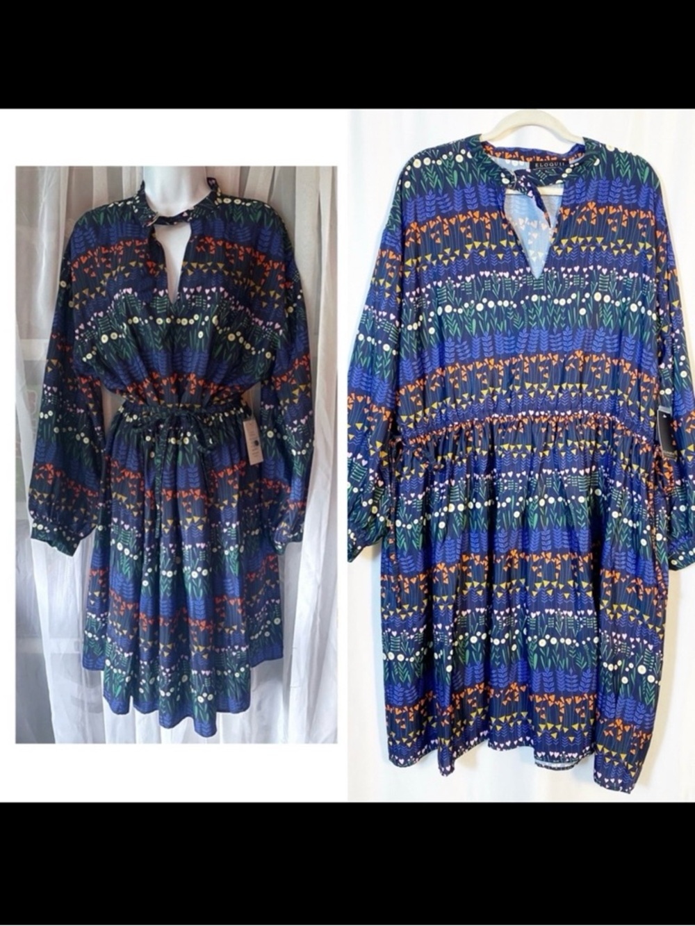 Eloquii Floral Heart Striped Keyhole Boho Bohemian Midi Dress
